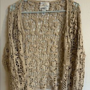 Tan Open-Knit Women Cardigan